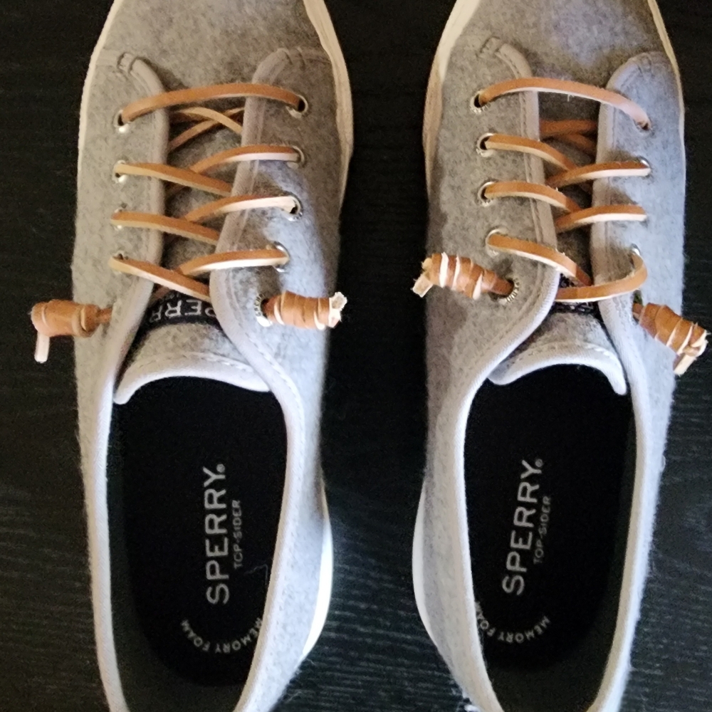 Sperry Gray Wool Sneakers with Tan Laces